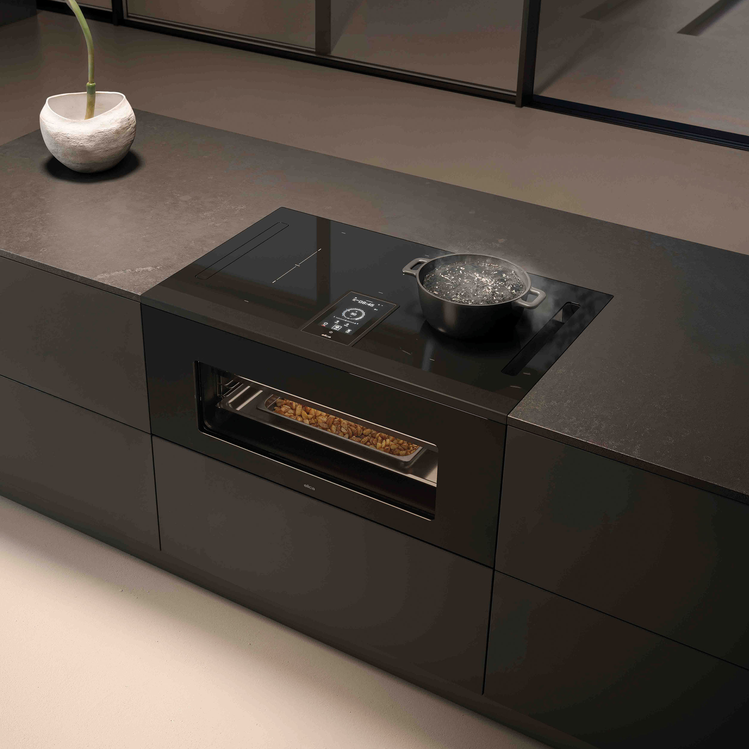 Многофункциональный кухонный модуль Elica LHOV COMBISTEAM BL/A/90 (PRF0195920), черный в TehnoAdept