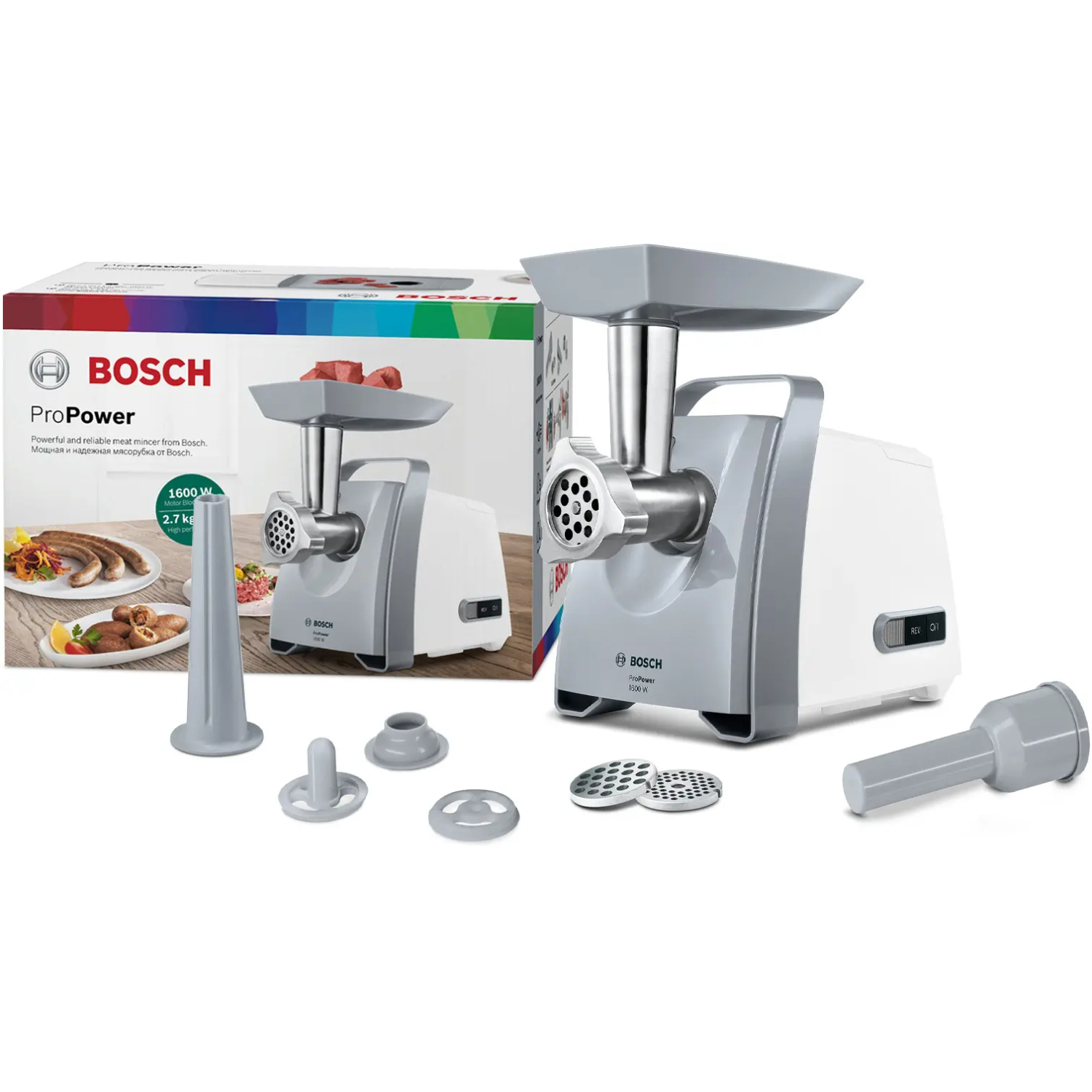 Мясорубка электрическая Bosch MFW45020, белый/серый в TehnoAdept