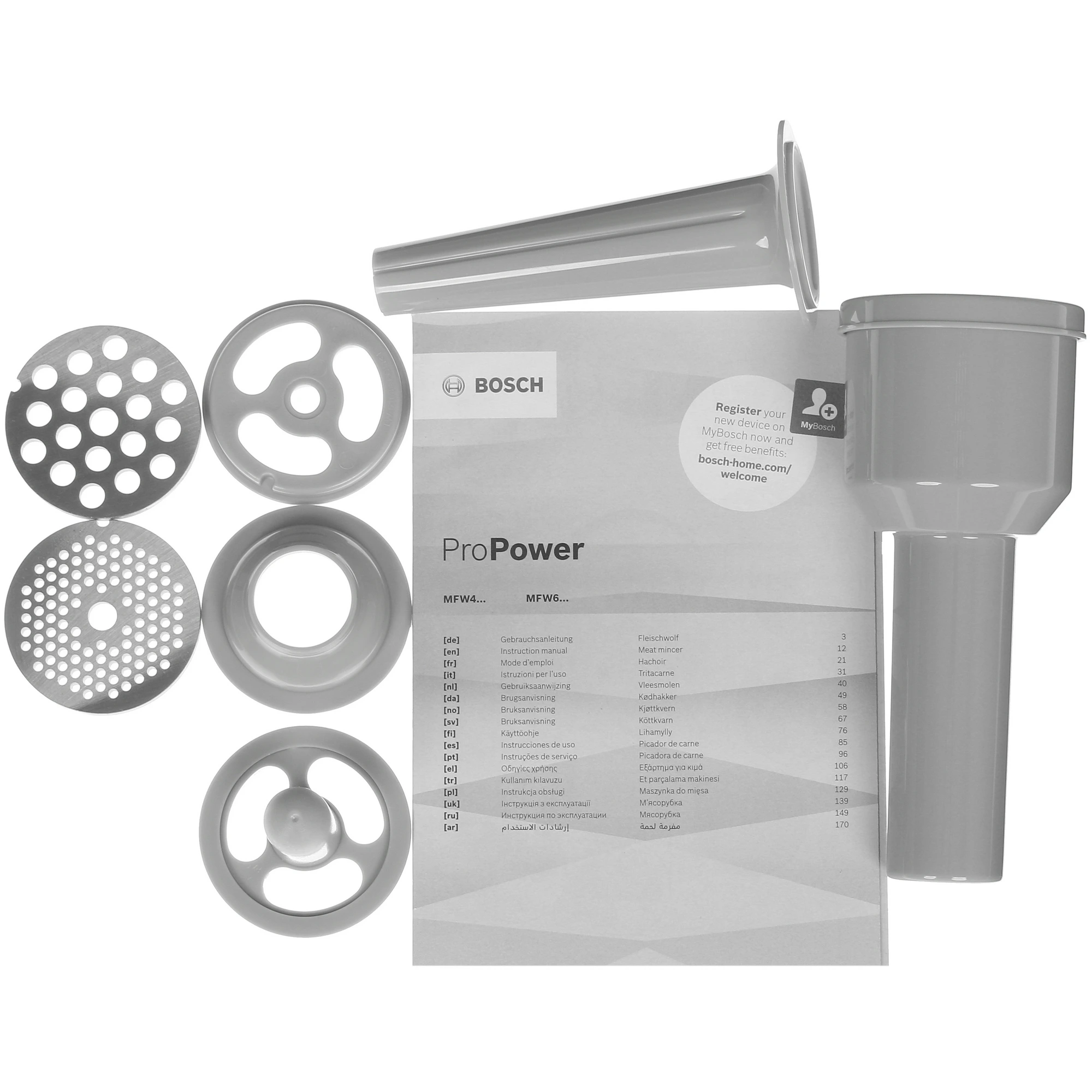Мясорубка электрическая Bosch ProPower MFW66020, белый/серый в TehnoAdept