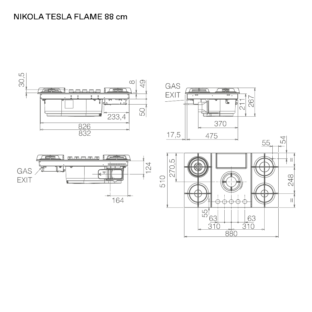 Варочная панель газовая с вытяжкой Elica NIKOLATESLA FLAME EVO GR/A/88 (PRF0196343), серый в TehnoAdept